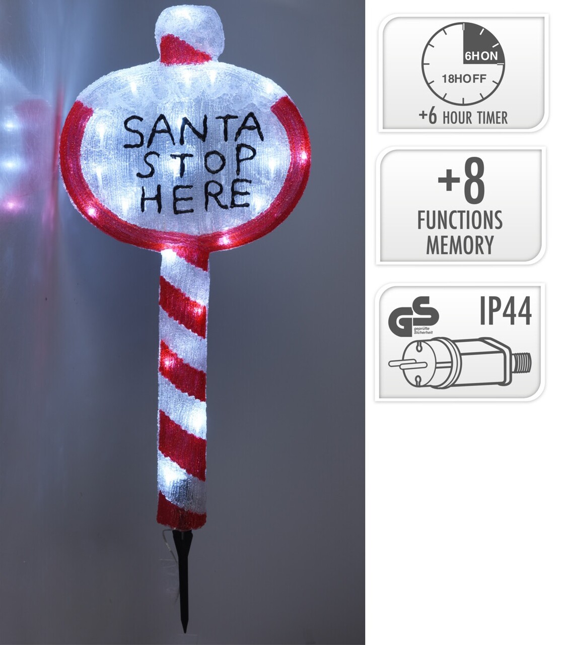 Decoratiune luminoasa de exterior cu 40 LED-uri Santa Stop Here, Excellent Houseware, transformator IP44, 27x4x78 cm, rosu/alb - imagine 4